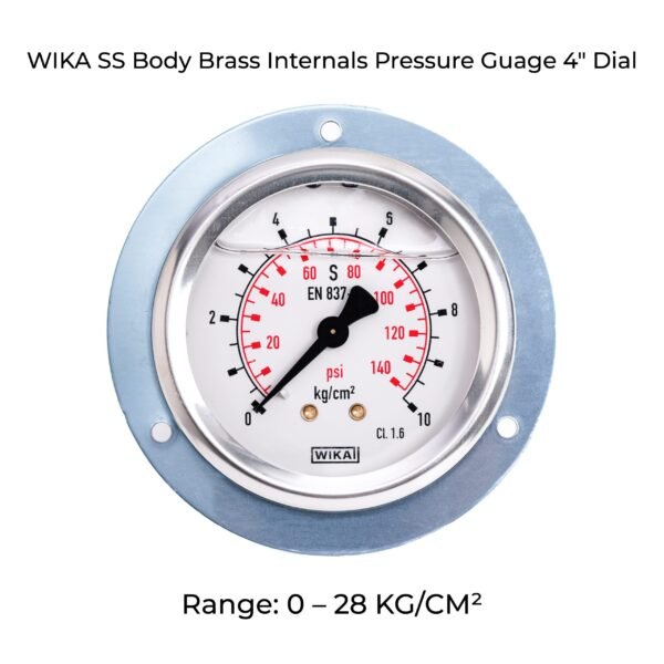 WIKA Pressure Gauge : Body: SS with Brass Internals , Dial Size: 100mm , Range: 0 – 7 KG/CM² Back