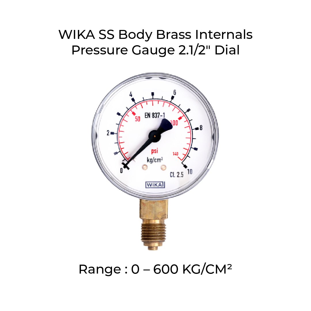 WIKA Pressure Gauge Body SS with Brass Internals , Dial Size 63mm